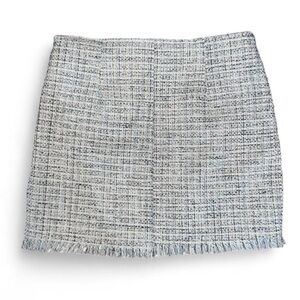 Bishop‎ + Young Women's Tweed Mini-Skirt Fringe Hem Zipper Ivory